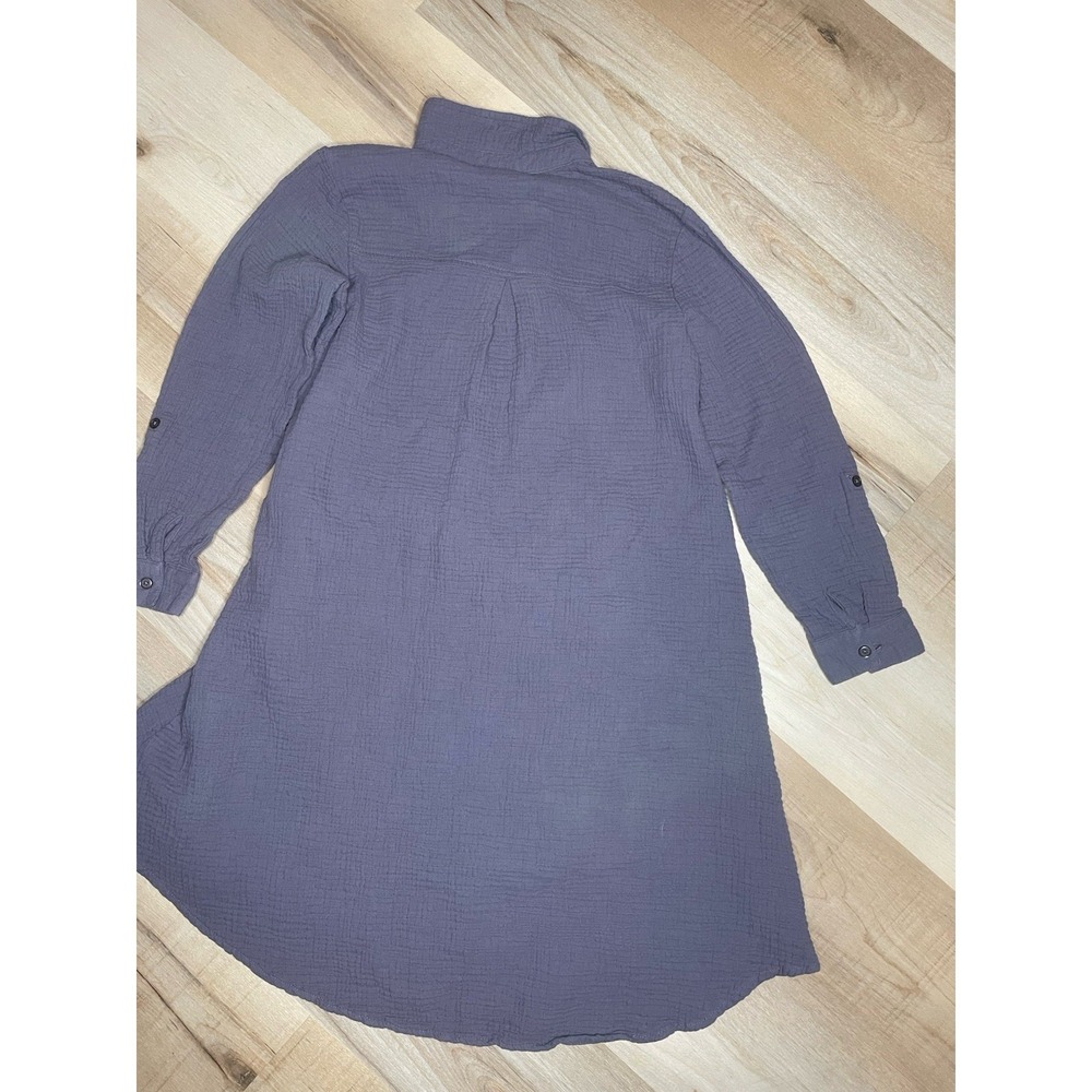 Joan Rivers Gray Gauze Cotton Tunic Dress Button Front Small Petite SP - Picture 9 of 9